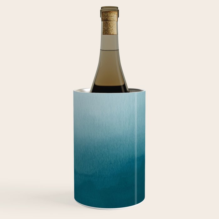 Tropical Dark Teal Inspired by Sherwin Williams 2020 Trending Color Oceanside SW6496 Watercolor Ombre Gradient Blend Abstract Art Wine Chiller Gallery Image 1