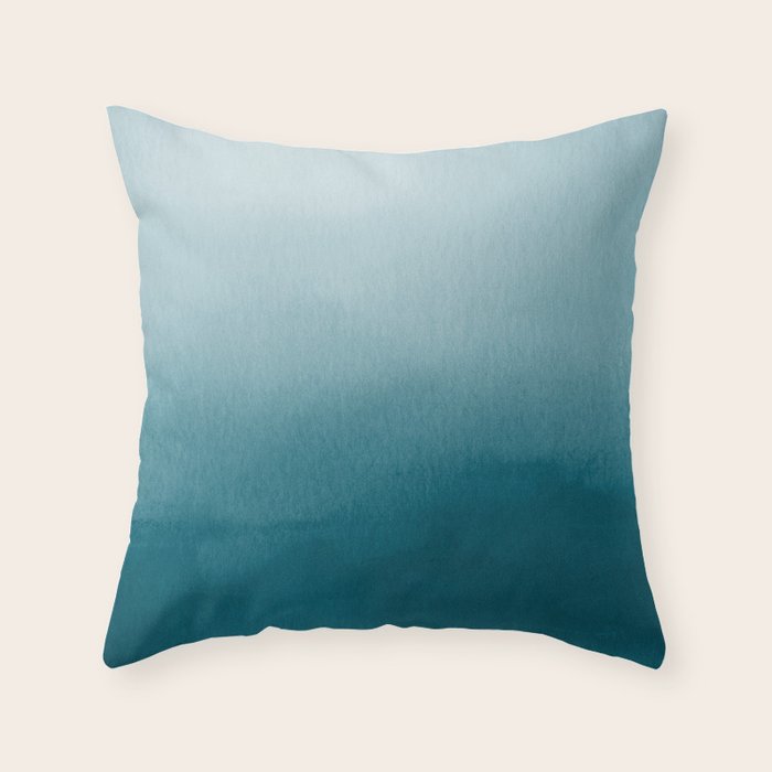 Tropical Dark Teal Inspired by Sherwin Williams 2020 Trending Color Oceanside SW6496 Watercolor Ombre Gradient Blend Abstract Art Throw Pillow Gallery Image 1