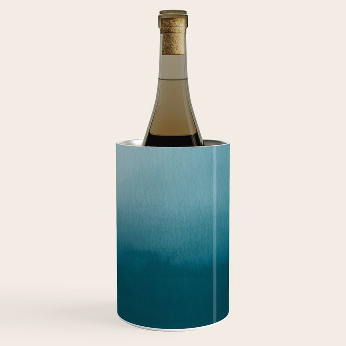 Tropical Dark Teal Inspired by Sherwin Williams 2020 Trending Color Oceanside SW6496 Watercolor Ombre Gradient Blend Abstract Art Wine Chiller Gallery Image 3
