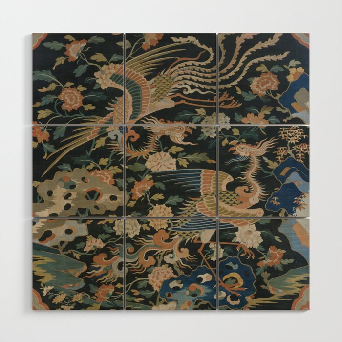 Antique 17th Century Phoenixes Chinese Qing Dynasty Tapestry Wood Wall Art Gallery Image 1