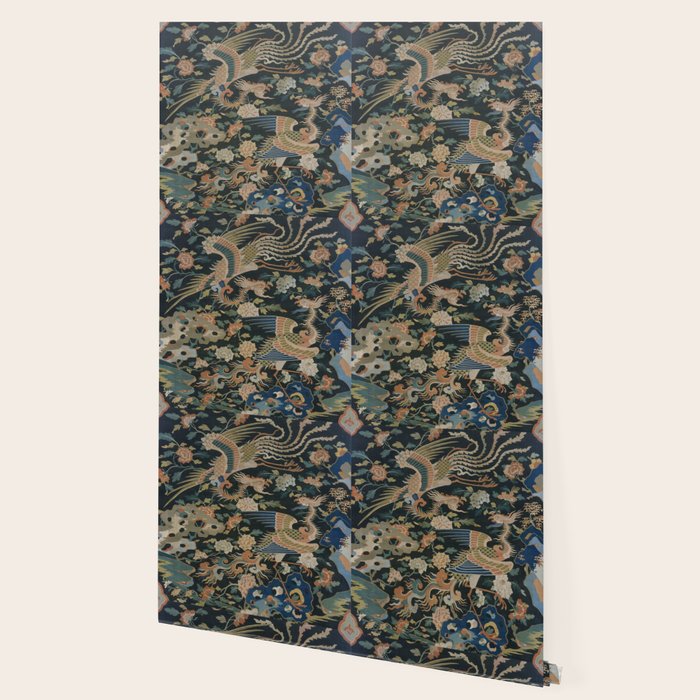 Antique 17th Century Phoenixes Chinese Qing Dynasty Tapestry Wallpaper Gallery Image 2