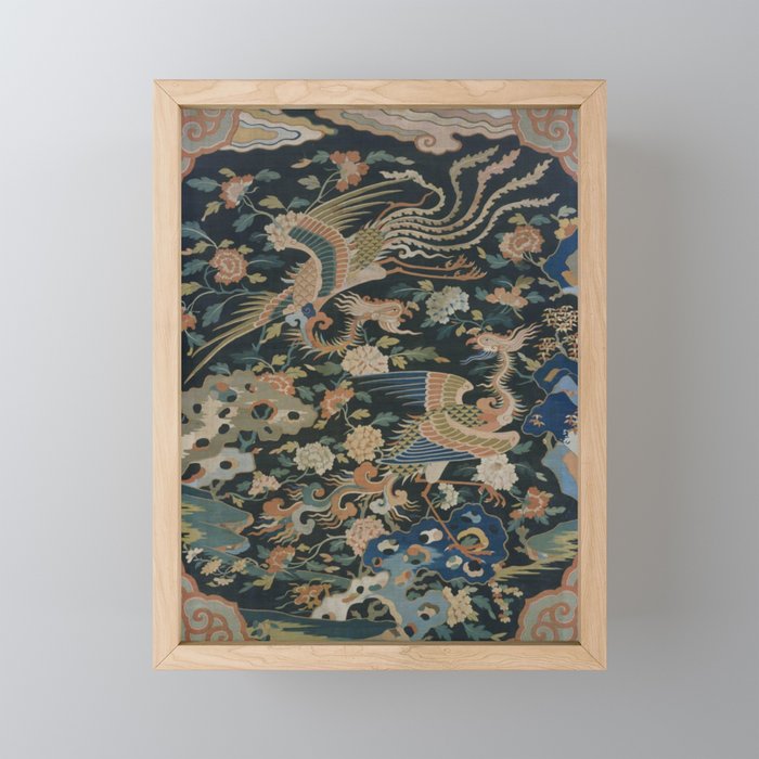 Antique 17th Century Phoenixes Chinese Qing Dynasty Tapestry Mini Art Print Gallery Image 1