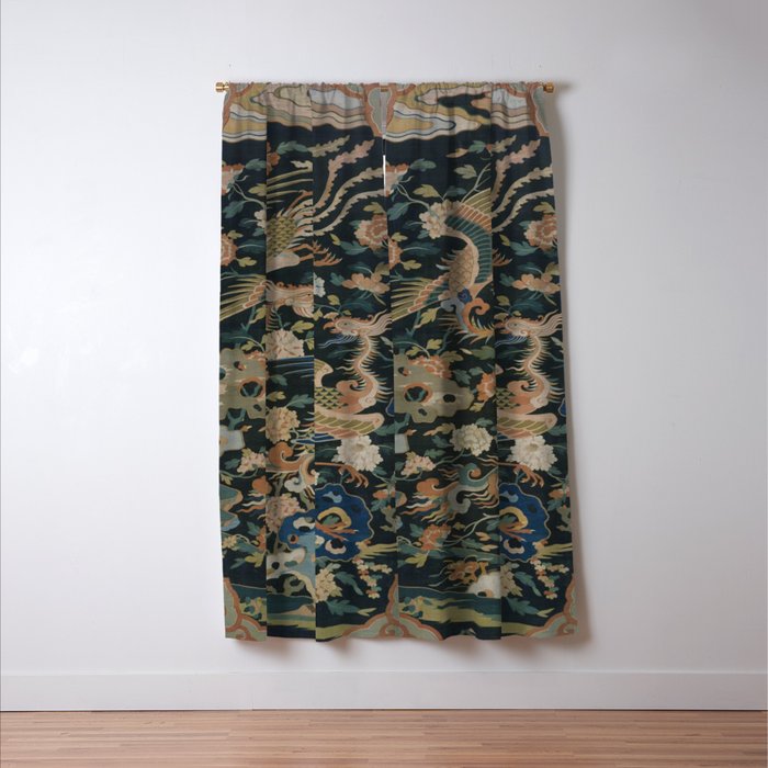 Antique 17th Century Phoenixes Chinese Qing Dynasty Tapestry Window Curtain Gallery Image 3