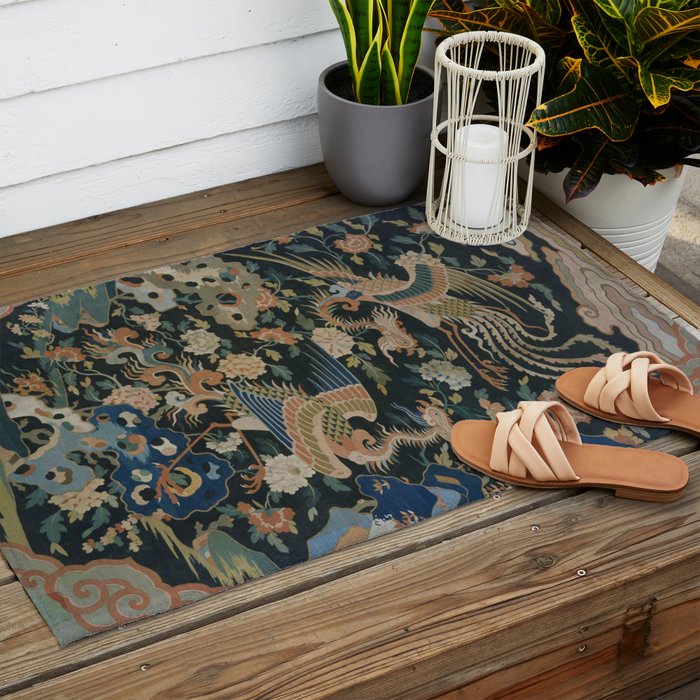 Antique 17th Century Phoenixes Chinese Qing Dynasty Tapestry Outdoor Rug Gallery Image 2
