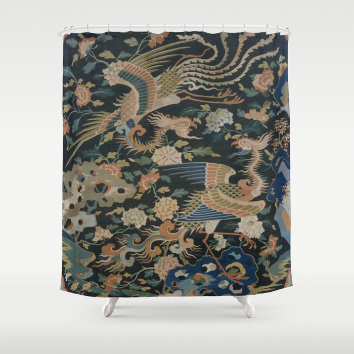 Antique 17th Century Phoenixes Chinese Qing Dynasty Tapestry Shower Curtain Gallery Image 1