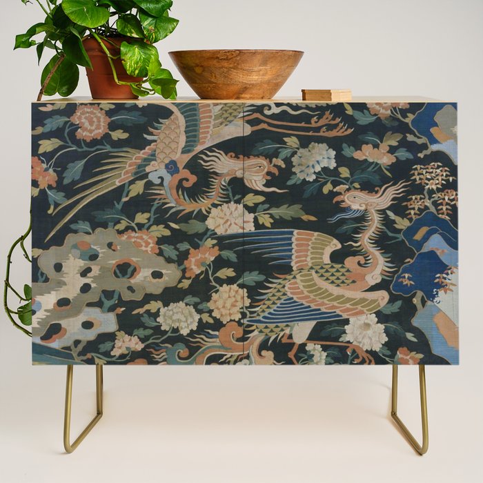 Antique 17th Century Phoenixes Chinese Qing Dynasty Tapestry Credenza Gallery Image 1