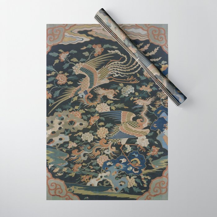 Antique 17th Century Phoenixes Chinese Qing Dynasty Tapestry Wrapping Paper Gallery Image 1
