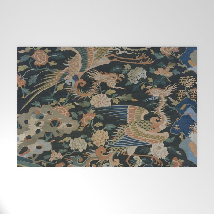 Antique 17th Century Phoenixes Chinese Qing Dynasty Tapestry Welcome Mat Gallery Image 1