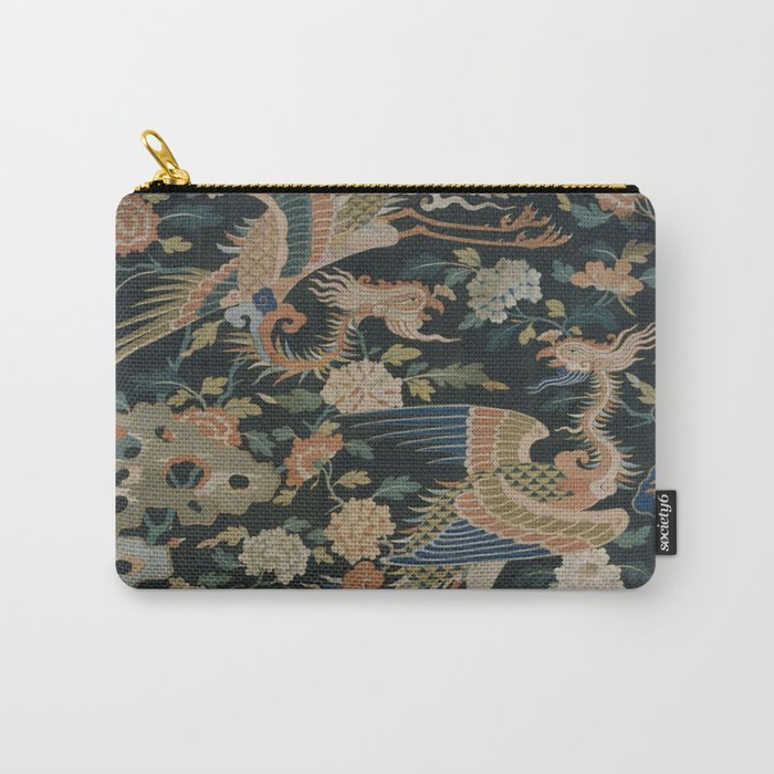 Antique 17th Century Phoenixes Chinese Qing Dynasty Tapestry Carry All Pouch Gallery Image 1