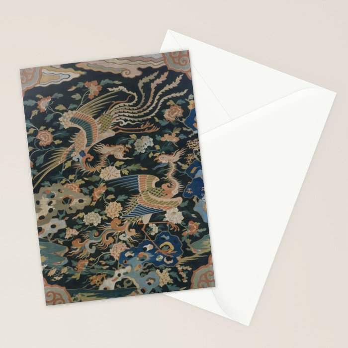 Antique 17th Century Phoenixes Chinese Qing Dynasty Tapestry Stationery Card Gallery Image 2