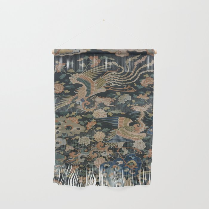 Antique 17th Century Phoenixes Chinese Qing Dynasty Tapestry Wall Hanging Gallery Image 1