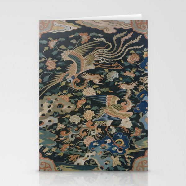 Antique 17th Century Phoenixes Chinese Qing Dynasty Tapestry Stationery Card Gallery Image 1