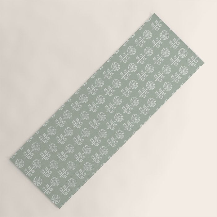 block print floral - sage Yoga Mat Gallery Image 1