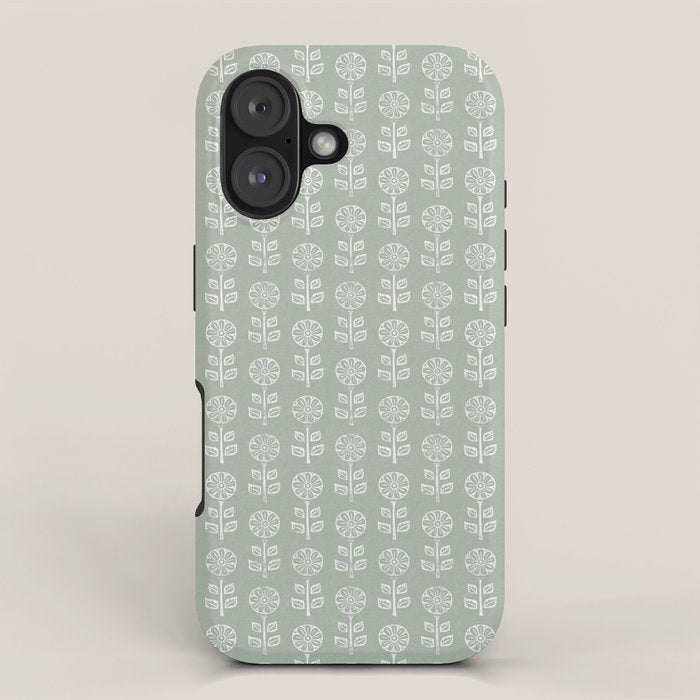 block print floral - sage iPhone Case Gallery Image 1