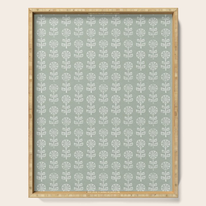 block print floral - sage Serving Tray Gallery Image 1
