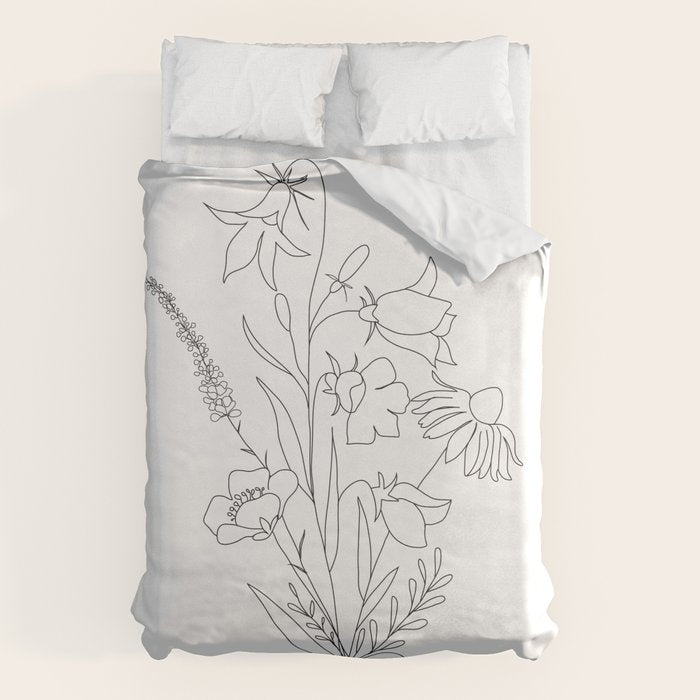 Small Wildflowers Minimalist Line Art Duvet Cover Gallery Image 6