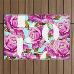 Love, Floral Typography Valentine's Graphic Design, Eclectic Modern Boho Botanical Rose Illustration Outdoor Rug Gallery Image 1