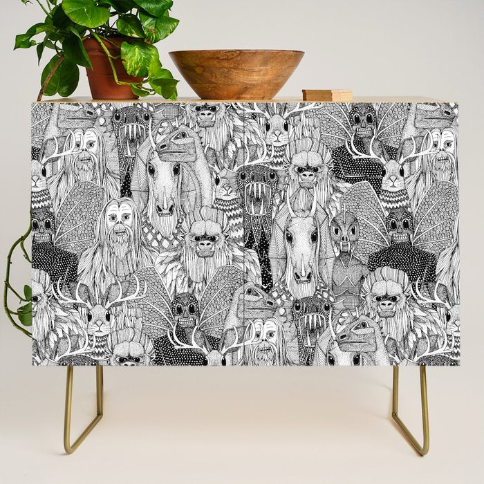 cryptid crowd black white Credenza Gallery Image 1