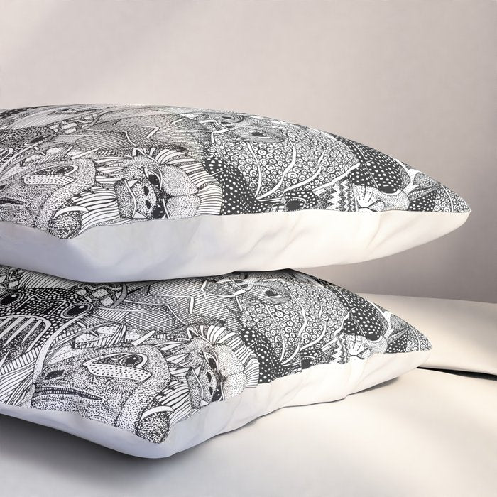 cryptid crowd black white Pillow Sham Gallery Image 3