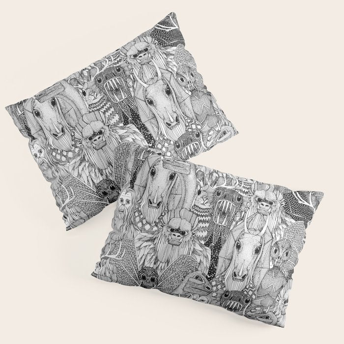cryptid crowd black white Pillow Sham Gallery Image 3