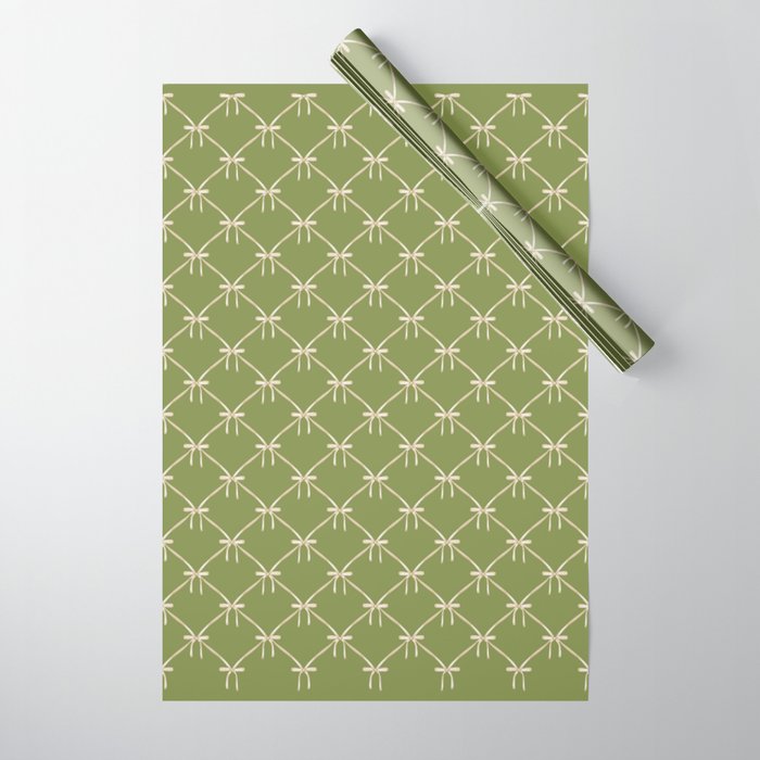 Bows & Ribbons Pattern XXIII Olive Green Wrapping Paper Gallery Image 1