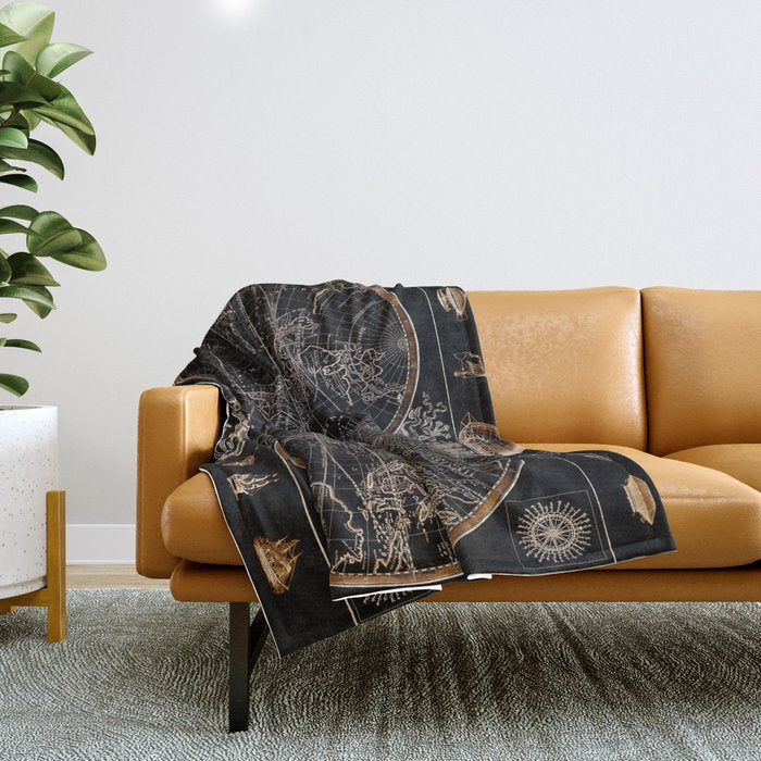 world map old vintage black Throw Blanket Gallery Image 1