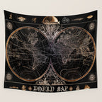 world map old vintage black Wall Tapestry Gallery Image 4