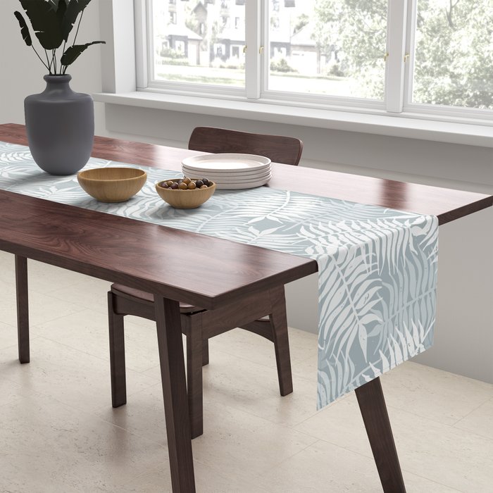 Palm leaves . Coastal blue Table Runner Gallery Image 2