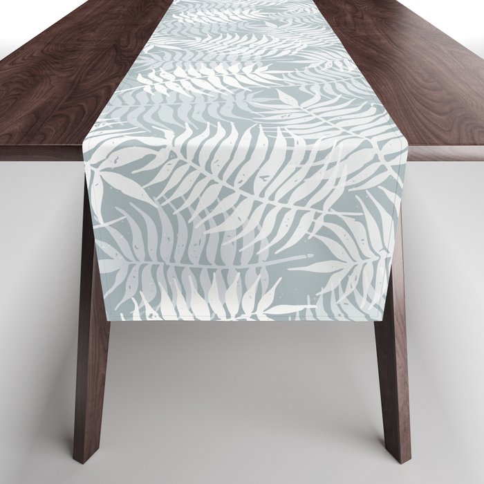 Palm leaves . Coastal blue Table Runner Gallery Image 1