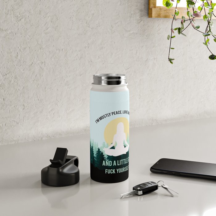 I'm Mostly Peace, Love And Light And A Little Go Fuck Yourself Funny Saying Water Bottle Gallery Image 4