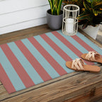 Dusty Pink Greyish Blue Stripe Outdoor Rug Gallery Image 2