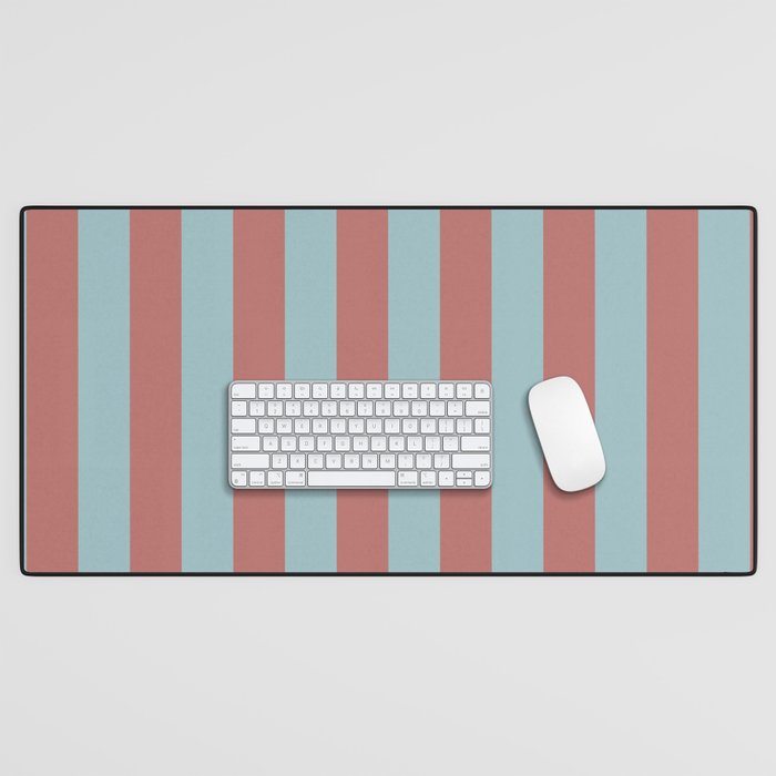 Dusty Pink Greyish Blue Stripe Desk Mat Gallery Image 1