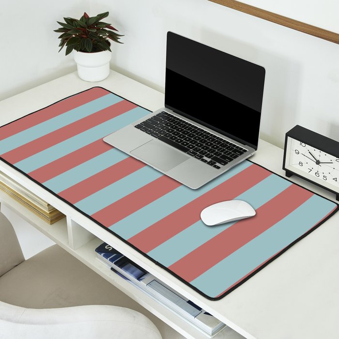 Dusty Pink Greyish Blue Stripe Desk Mat Gallery Image 2