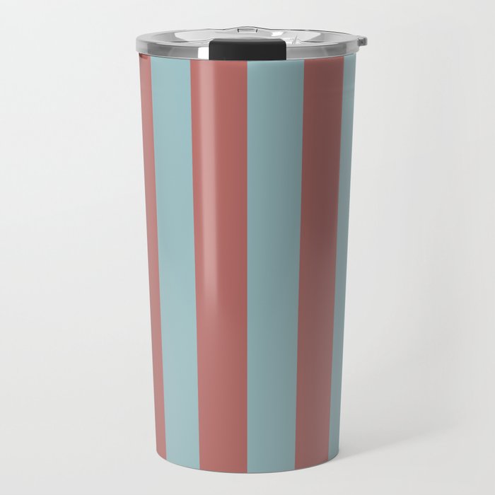 Dusty Pink Greyish Blue Stripe Travel Mug Gallery Image 1