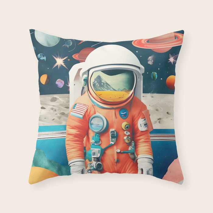 The Outsider Syndrome, Astronaut Space Travel Galaxy Surrealism, Individuality Blush Photography Plants Mars Moon Eclectic Concept Throw Pillow Gallery Image 6
