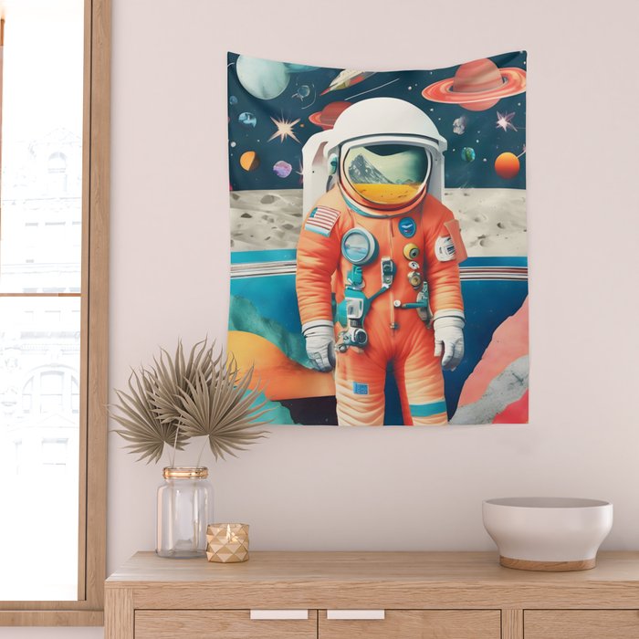 The Outsider Syndrome, Astronaut Space Travel Galaxy Surrealism, Individuality Blush Photography Plants Mars Moon Eclectic Concept Wall Tapestry Gallery Image 2