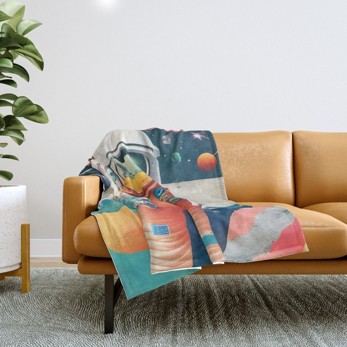 The Outsider Syndrome, Astronaut Space Travel Galaxy Surrealism, Individuality Blush Photography Plants Mars Moon Eclectic Concept Throw Blanket Gallery Image 1
