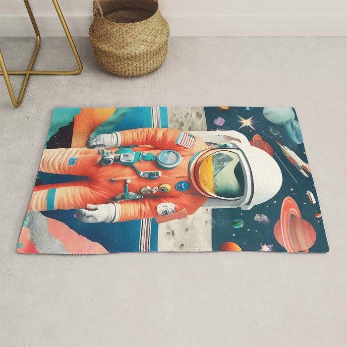 The Outsider Syndrome, Astronaut Space Travel Galaxy Surrealism, Individuality Blush Photography Plants Mars Moon Eclectic Concept Rug Gallery Image 1