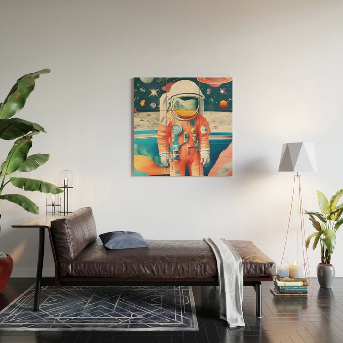 The Outsider Syndrome, Astronaut Space Travel Galaxy Surrealism, Individuality Blush Photography Plants Mars Moon Eclectic Concept Wood Wall Art Gallery Image 2