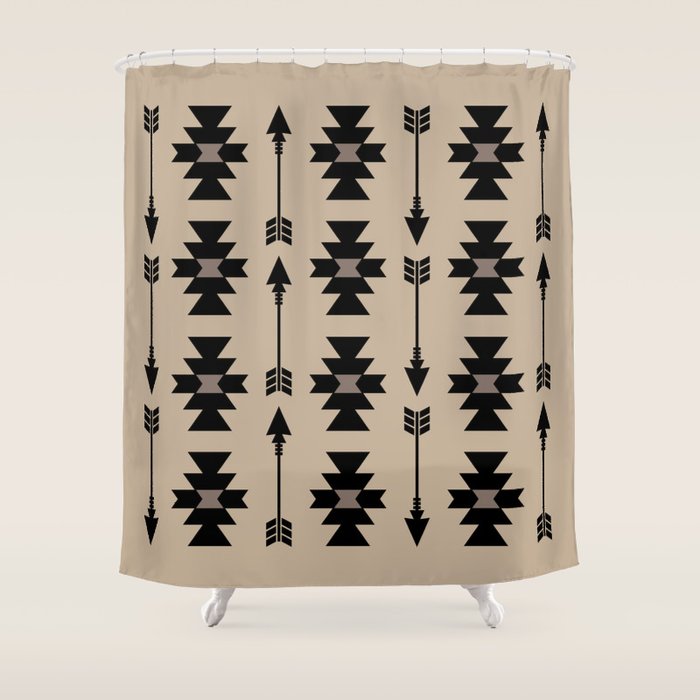 Southwestern Arrow Pattern 232 Black and Beige Shower Curtain Gallery Image 1