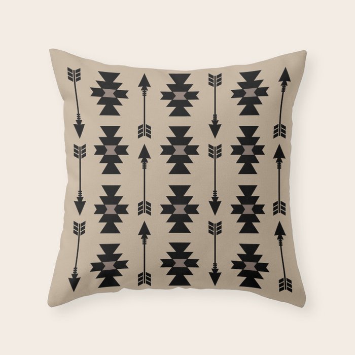 Southwestern Arrow Pattern 232 Black and Beige Throw Pillow Gallery Image 6
