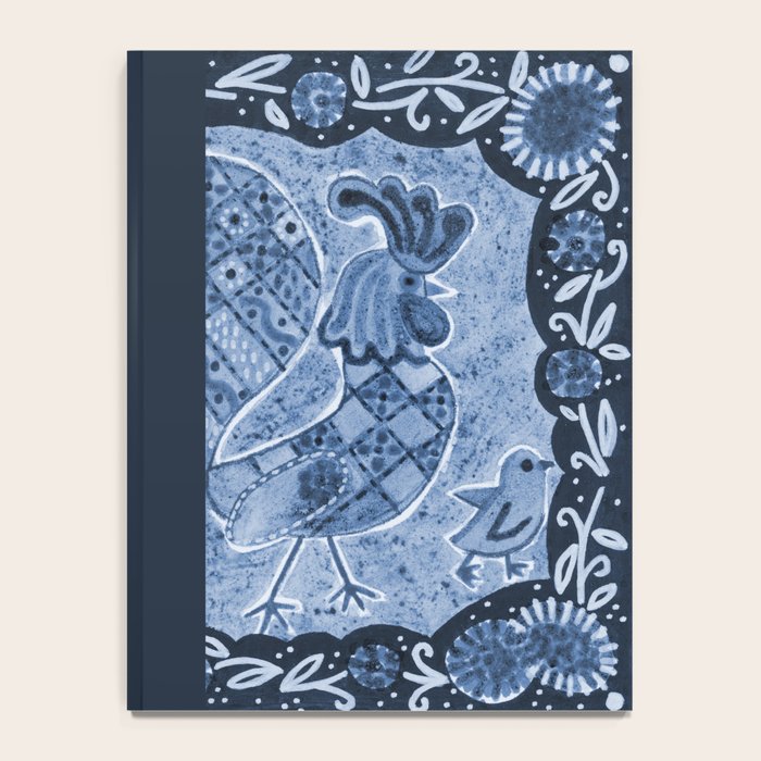 Rooster Painting in Navy Blue - Folk Art Style Notebook Gallery Image 4