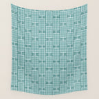 Mid Century Modern Woven Link Pattern in Teal Wall Tapestry Gallery Image 4
