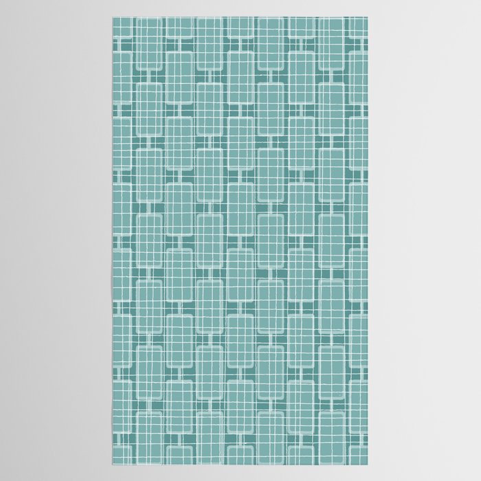 Mid Century Modern Woven Link Pattern in Teal Tablecloth Gallery Image 2