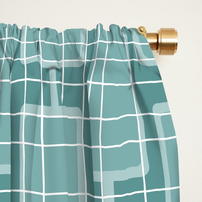 Mid Century Modern Woven Link Pattern in Teal Window Curtain Gallery Image 2
