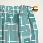 Mid Century Modern Woven Link Pattern in Teal Window Curtain Gallery Image 2