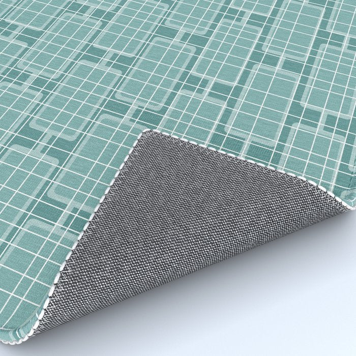 Mid Century Modern Woven Link Pattern in Teal Rug Gallery Image 4