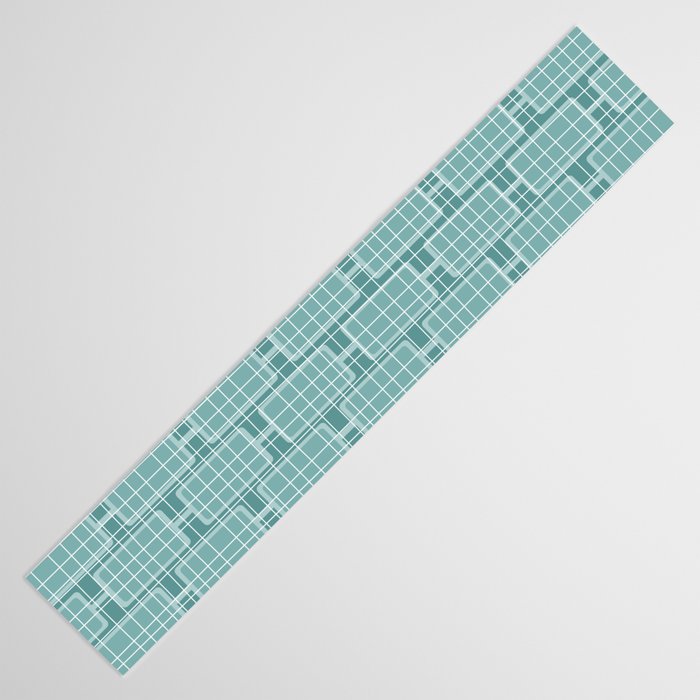 Mid Century Modern Woven Link Pattern in Teal Table Runner Gallery Image 3