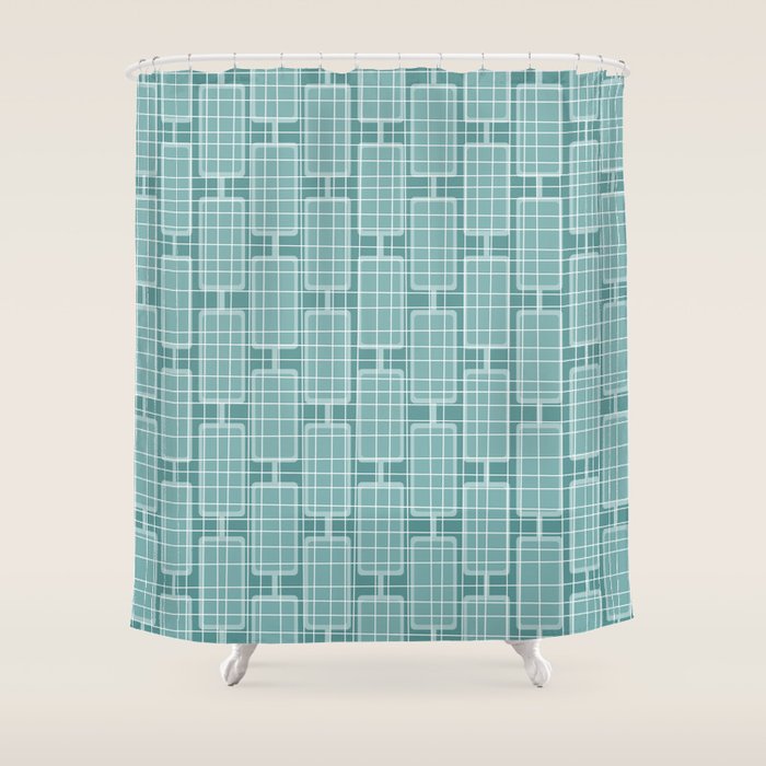 Mid Century Modern Woven Link Pattern in Teal Shower Curtain Gallery Image 1