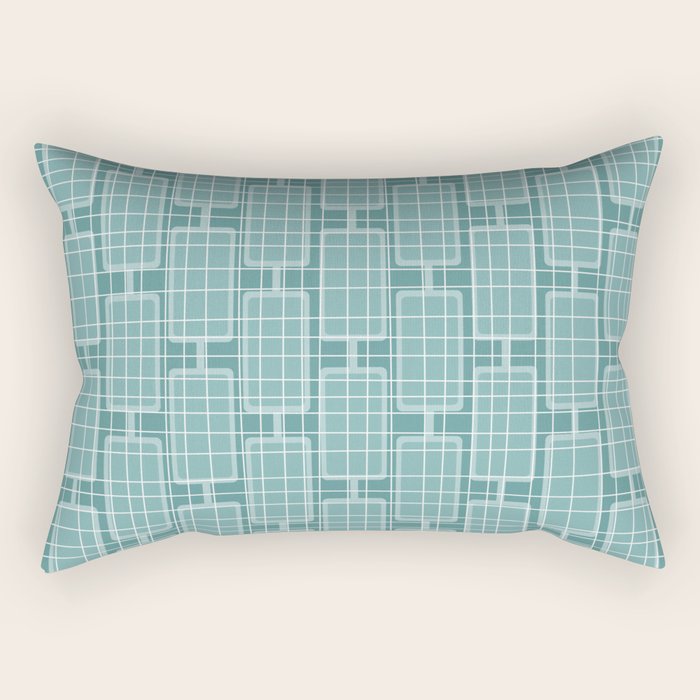 Mid Century Modern Woven Link Pattern in Teal Rectangular Pillow Gallery Image 1